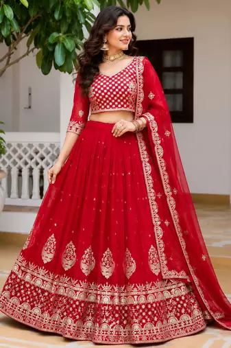 navy-blue faux georgette lehenga choli - free size 