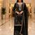 Black embroidered fandy silk stiched kurta sharara set with dupatta for women