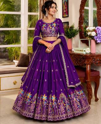 blue silk blend lehenga choli - free size  1
