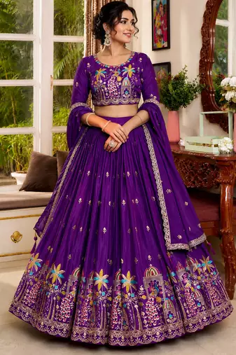 blue silk blend lehenga choli - free size 