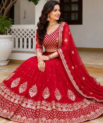 navy-blue faux georgette lehenga choli - free size  2