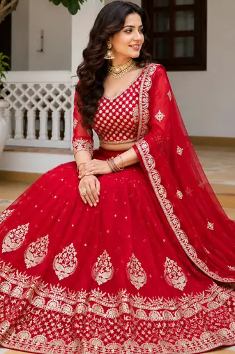 navy-blue faux georgette lehenga choli - free size 