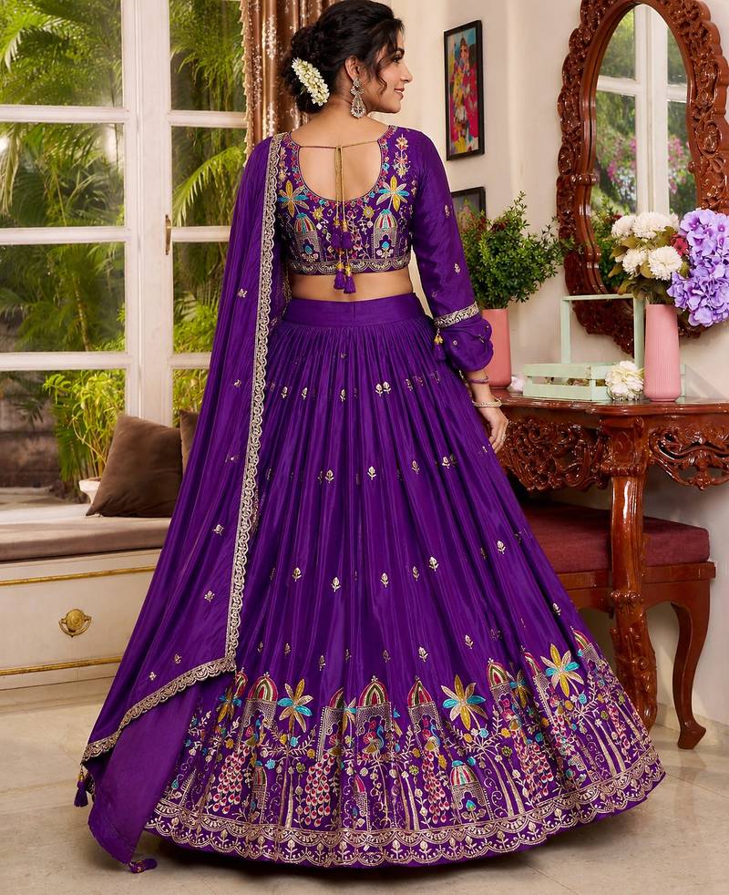 blue silk blend lehenga choli - free size 