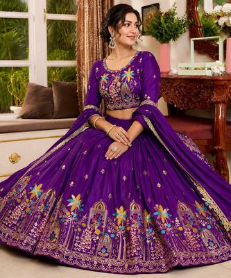 blue silk blend lehenga choli - free size  3