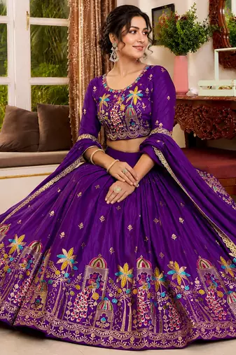 blue silk blend lehenga choli - free size 