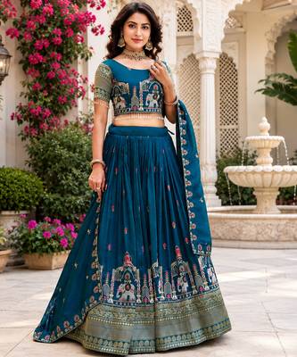 blue silk blend lehenga choli - free size  1