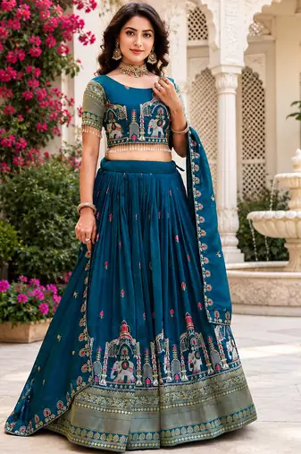 blue silk blend lehenga choli - free size 