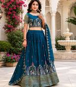 blue silk blend lehenga choli - free size 