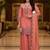 Peach embroidered silk blend free size stiched kurta palazzo set with dupatta for women