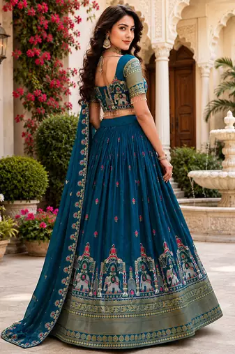 blue silk blend lehenga choli - free size 