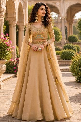 gold tissue lehenga choli