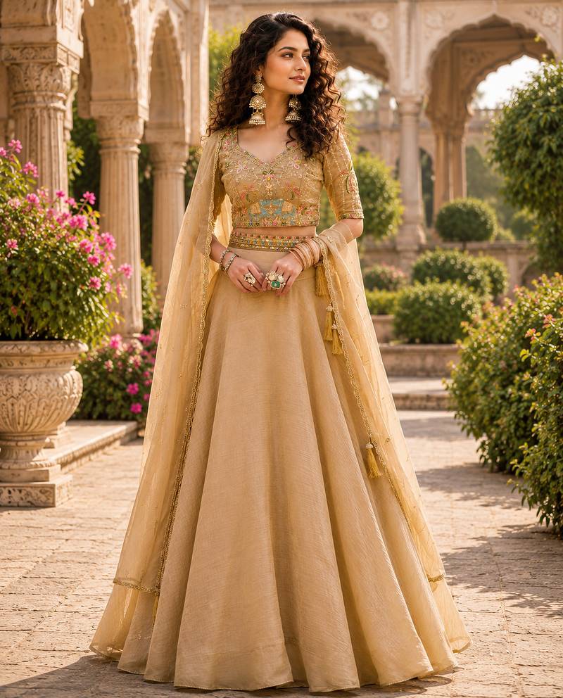 gold tissue lehenga choli