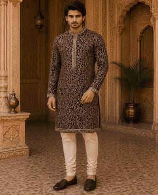  wine embroidered  kurta  with inner lining 1