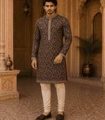  wine embroidered  kurta  with inner lining