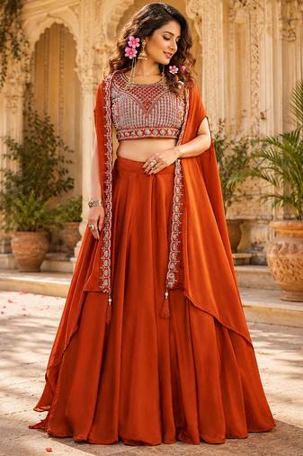 orange silk lehenga choli - free size 