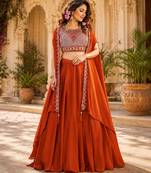 orange silk lehenga choli - free size 