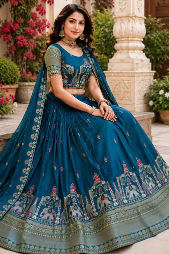 blue silk blend lehenga choli - free size 