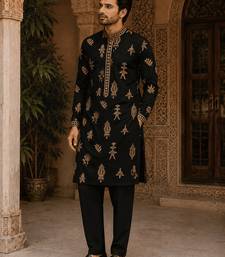  black gold motif embroidered kurta  with inner lining