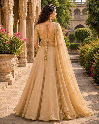 gold tissue lehenga choli 2