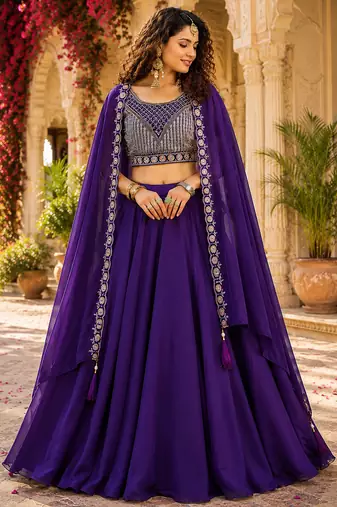 blue silk lehenga choli - free size 