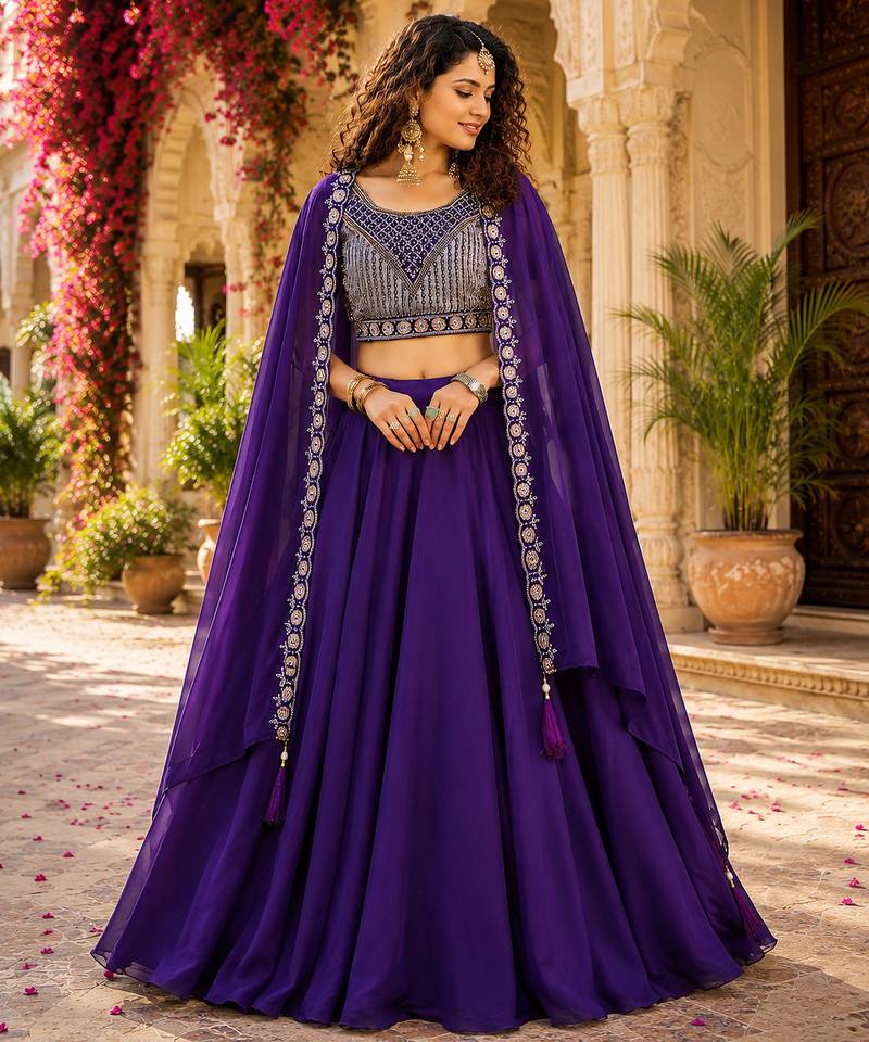 blue silk lehenga choli - free size 