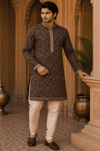  wine embroidered  kurta  with inner lining