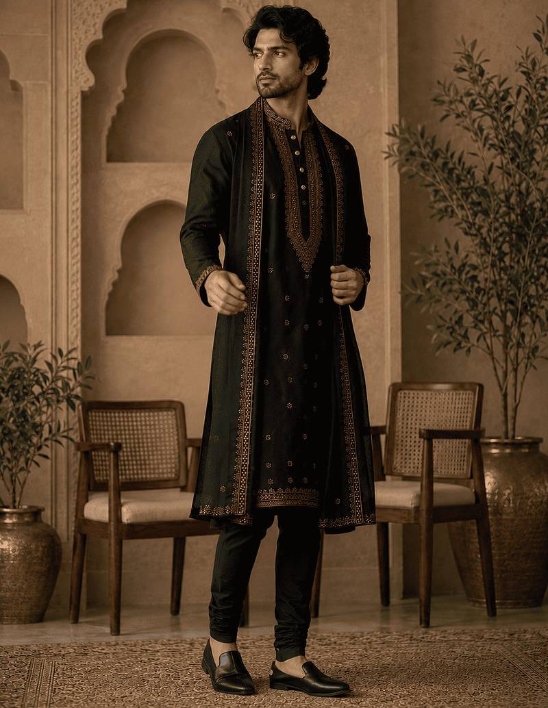  e embroidered kurta  with stole