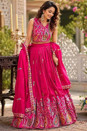 pink silk lehenga choli - free size 