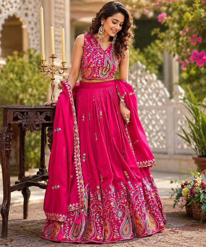 pink silk lehenga choli - free size 