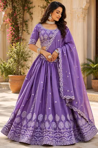 blue silk lehenga choli - free size 