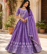 blue silk lehenga choli - free size 