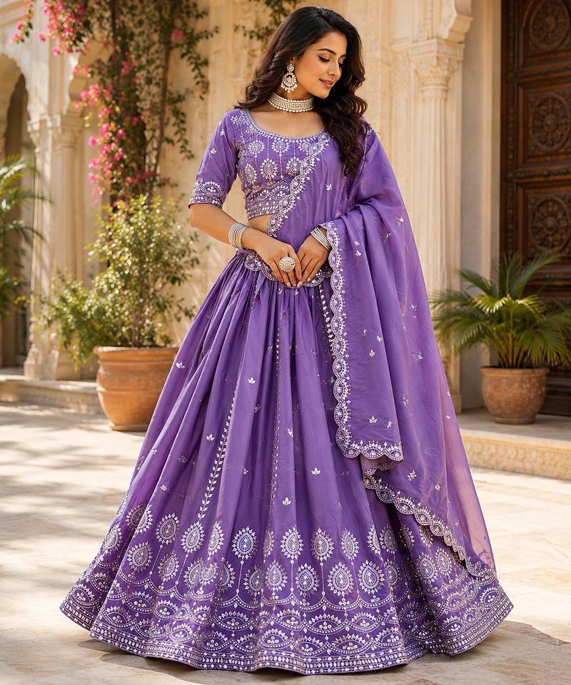 blue silk lehenga choli - free size 