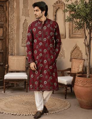  maroon printed  ethnic kurta 1