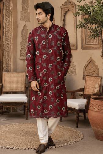  maroon printed  ethnic kurta