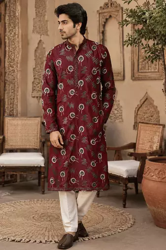  maroon printed  ethnic kurta