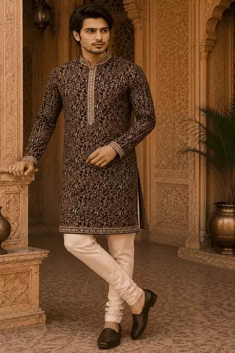  wine embroidered  kurta  with inner lining