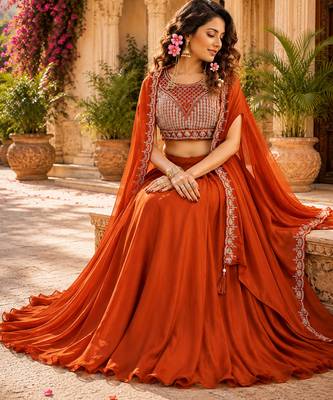 orange silk lehenga choli - free size  2