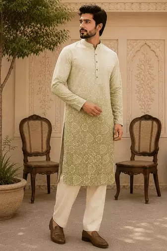 Sage green ombre printed  kurta