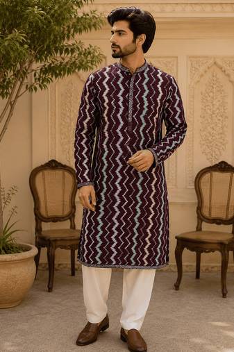  maroon zigzag printed  kurta