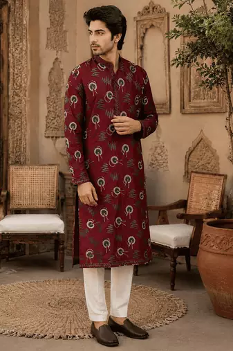  maroon printed  ethnic kurta
