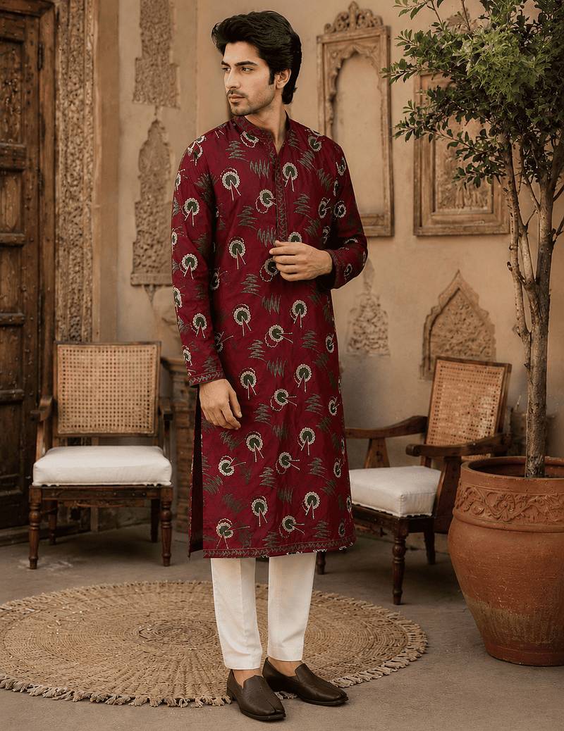  maroon printed  ethnic kurta