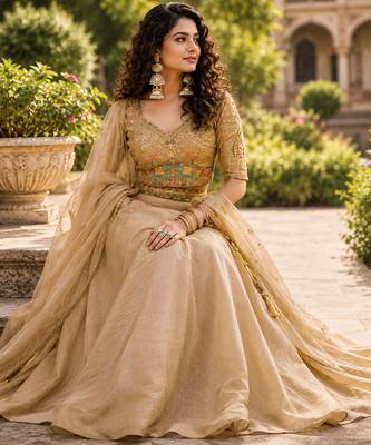 gold tissue lehenga choli 3