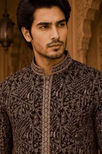  wine embroidered  kurta  with inner lining