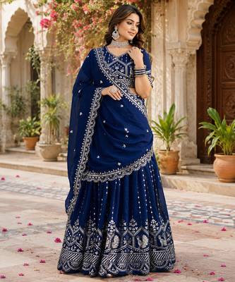 blue silk blend lehenga choli - free size  1