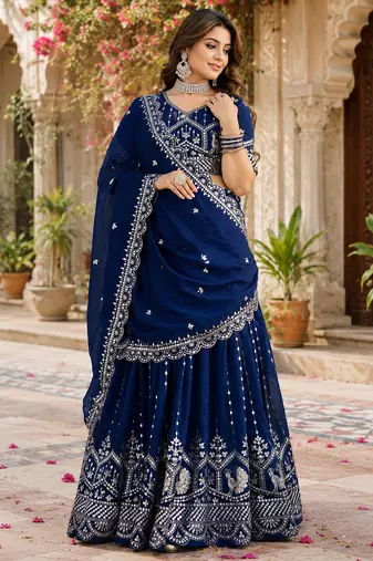 blue silk blend lehenga choli - free size 