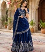 blue silk blend lehenga choli - free size 
