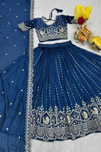 blue silk blend lehenga choli - free size 