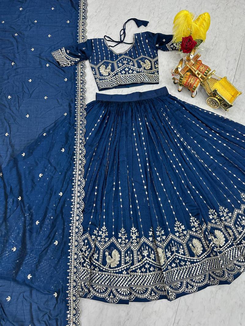 blue silk blend lehenga choli - free size 