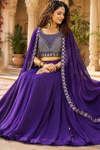 blue silk lehenga choli - free size 