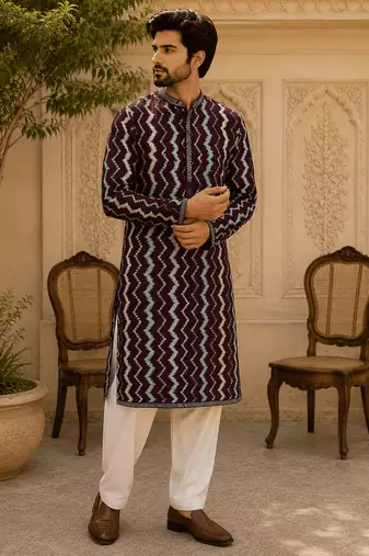  maroon zigzag printed  kurta